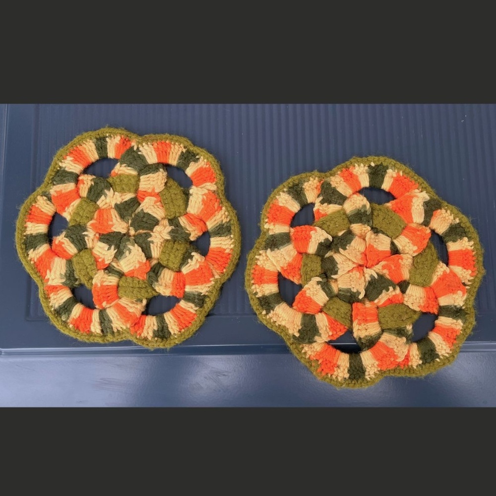 Two Vintage Retro 70's Groovy Knit Potholders